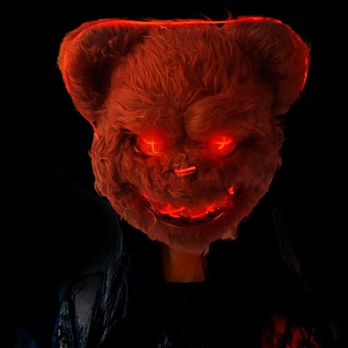 LED Halloween Maske Horror Bärenmaske, Grusel halloween masken für Erwachsene Kinder, Furry Blutiger Bär Maske Schreckensmaske für Cosplays Feste und Halloween Partys Halloween Geschenke,Maskerade von Zhwidnerso