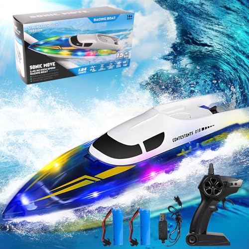 Zhwidnerso Ferngesteuertes Boot mit LED-Licht, 2,4-GHz RC Boot, Boot Ferngesteuert für Pools & Seen, 9.3MPH Speedboot, 2 Wiederaufladbare Batterien Motorboot, Geschenk für Erwachsene Jungen & Mädchen von Zhwidnerso