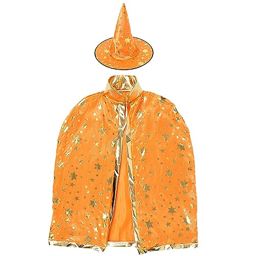 Zhzrche Halloween Kostüm Zauberer Umhang Hexenhut Umhang mit Hut Kinder Rollenspiel Party (Orange) von Zhzrche