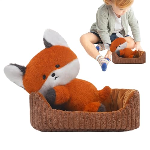 Ziabxhn Ausgestopfter Fuchswelpe, süßes Plüschspielzeug, entzückende kuschelige Puppe, 18 cm, einfach zu bedienen, tragbar für Babys und Kinderjungen und Mädchen von Ziabxhn