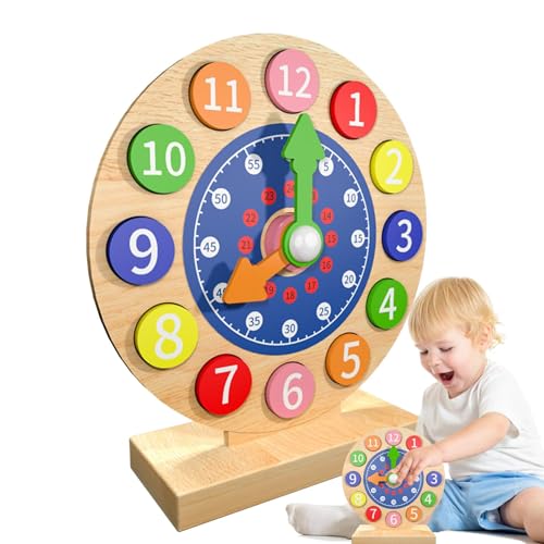 Ziabxhn Kids Teaching Clocks | Clock Learning | Kids Learning Wooden Clock Color Sorting | Colorful Telling Time Analog Clock | Colorful Clock Toy Early Educational Homeschool Supplies for Kids von Ziabxhn