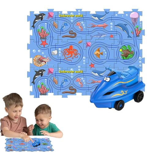 Ziabxhn Puzzle-Autobahn-Set,Puzzle-Autobahn-Spielset | Lernspiele Rennbahn-Autospielzeug - Puzzle-Rennwagen-Spielset, Puzzle-Racer-Bauspielzeug, Lernspielzeug mit Meeresthema für Kinder ab 3 Jahren von Ziabxhn