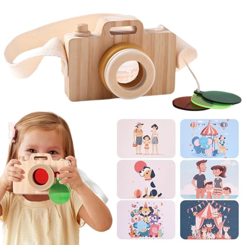 Ziabxhn Wooden Pretend Camera Toy | Wooden Camera Toy | Educational Pretend Play Camera Toy | Portable Pretend Camera Toy | Camera Toy with Wrist Strap Photographed Props for Kids Educational Toy von Ziabxhn