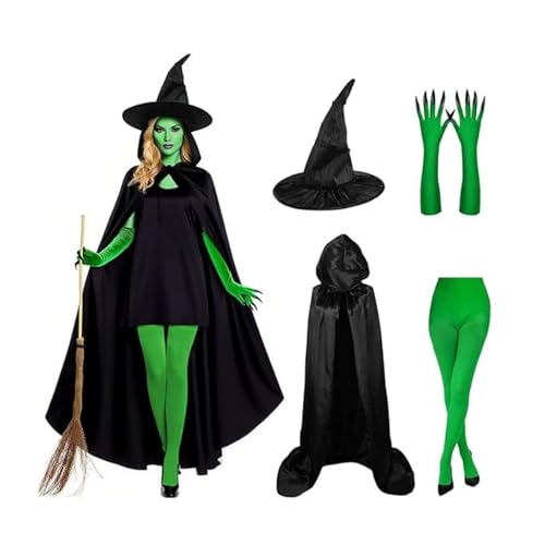 Zibeem Hexenkostüm Für Damen,Hexenhut mit grünen Krallenhandschuhen | Kostüm Kit für Halloween Karneval Kostümfest Cosplay Maskerade Zibeem Hexenkostüm Für Damen,Hexenhut mit grünen Krallenhandschuhen | Kostüm Kit für Halloween Karneval Kostümfest Cosplay Maskerade von Zibeem