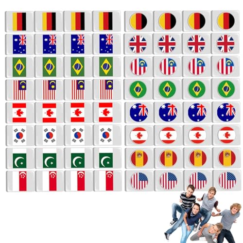 Zibeem Nationalflaggen-Mahjong, Flaggen-Mahjong-Set | 64 Stück Legespiele für Erwachsene und Kinder | Lustige Spielplättchen mit Flaggenmuster für Zuhause, tragbare Seaside Escape-Spielplättchen, von Zibeem