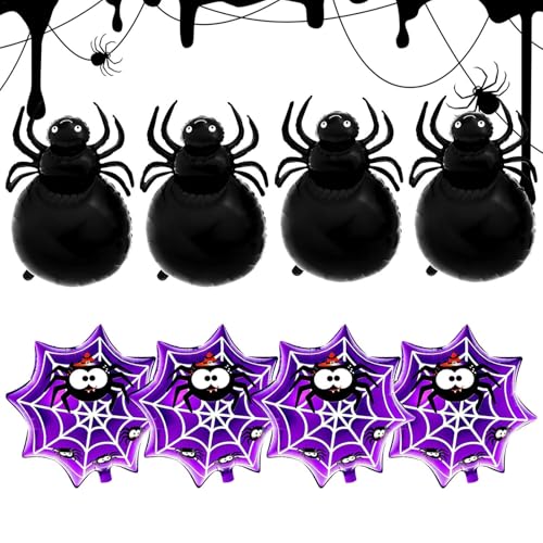 Zibeem Spinnenballon für Halloween,Halloween-Spinnenballons - Horror-Folien-Spinnennetz-Ballon-Sets,Schwarze Spinnenballons, Halloween-Dekorationsset, gruselige Dekoration, Zubehör für von Zibeem