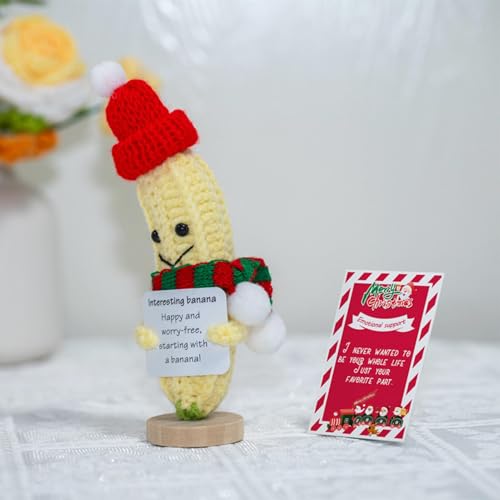 Emotionale Unterstützungs-Banane – gehäkelte Banane, Weihnachtsdekoration, gehäkelt, emotionale Unterstützung, Plüsch, Banane – Weihnachtsornament mit Ermutigungskarte, lustige Strickpuppe von Ziennhu