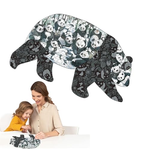 Holzpuzzle für Erwachsene, niedliches Panda-förmiges Tier-Holzpuzzle, buntes Mosaik, herausforderndes Puzzle für Weihnachten, Geburtstag, Familienspiel von Ziennhu