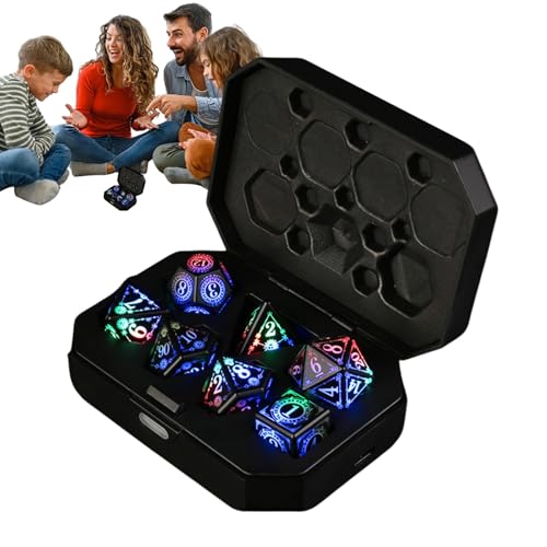 Leuchtendes Würfel-Set | Shine Light Up Dice - Leuchtendes Würfelspiel zum Laden - Polyedrisches Würfelspiel für Tischspiele mit wiederaufladbarer Box für Männer und Frauen, Rollenspiel von Ziennhu