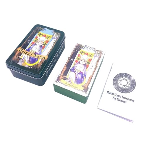 Tarotkarten, Abenteuer-Tarotkarten, Standard-Tarot-Spiele | Wahrsager-Spielkarten mit Tier-Tarotkarten – sammeln Sie die Wahrsagung des Schicksals mit Anweisungen P von Ziennhu