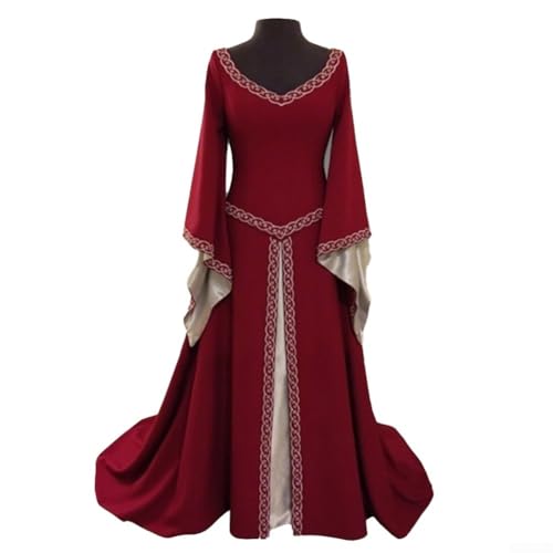 Zilimontt Mittelalterliches Kleid, ausgestelltes langärmeliges Renaissance-Kleid, mittelalterliches Kleid, für Damen, Bauern-Chemise, Halloween-Kostüm, Fee, Gothic-Kleid (M, Rot) von Zilimontt