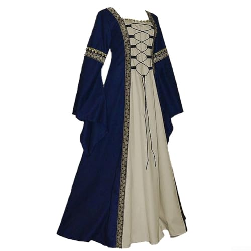 Zilimontt Mittelalterliches Kostüm für Damen, elegantes Königin-Kleid, Renaissance, mehrfarbig, mittelalterliches Samtkleid, viktorianische Feen-Kostüme, Party, Halloween, Feen-Kostüme (XL dunkelblau) von Zilimontt