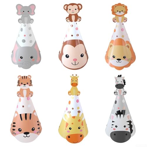 Zilimontt Partyhüte für Kinder, Dschungel, 6 Stück, bezaubernde Papierhüte mit lustigen Safari-Tier-Designs Zilimontt Partyhüte für Kinder, Dschungel, 6 Stück, bezaubernde Papierhüte mit lustigen Safari-Tier-Designs von Zilimontt