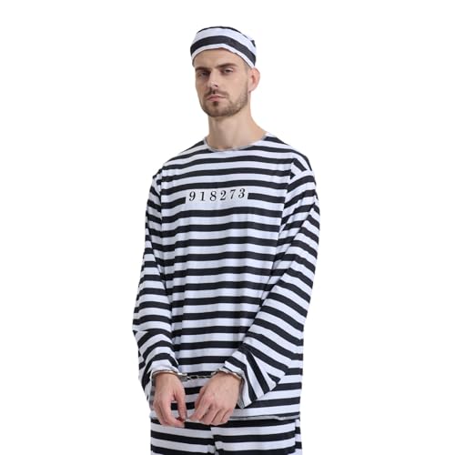 Sträfling Kostüm Herren, Sträfling Kostüm Herren Halloween Häftling Kostüm - Knast Kostüm Faschings Gefängnis Kostüm Männer Erwachsene Karneval Prisoner Costume Räuber Cosplay Kostüm von Zilosconcy