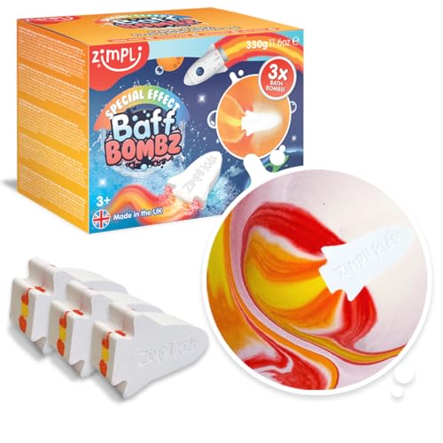 3 Stück Große Rakete Badebomben von Zimpli Kids, Flamme Spezialeffekt Badebomben für Kinder, Handgemachtes Schaumbad Sprudelbad Sprudelbäder Geschenkset, Geburtstagsgeschenke für Jungen & Mädchen ab 3 von Zimpli Kids