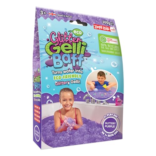 Eco Glitter Gelli Baff Lila von Zimpli Kids, Macht Wasser zu dicken, bunten Goo, Umweltfreundlich, Recycelbares Kinder-Badespielzeug für Jungen und Mädchen, Zertifiziert Biologisch abbaubares Geschenk von Zimpli Kids