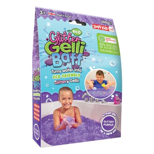 Eco Glitter Gelli Baff Purple, 1 Bad oder 6 Spielanwendungen von Zimpli Kids, verwandelt Wasser magisch in dicken, glitzernden GOO, Eco, recycelbares Kinderbadespielzeug für Jungen und Mädchen, von Zimpli Kids