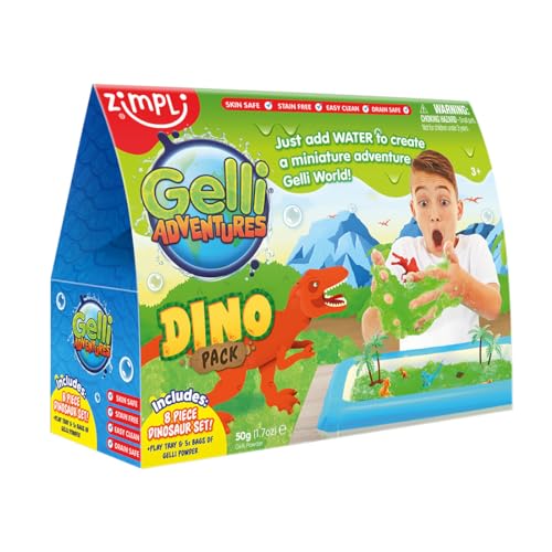 Gelli Worlds Dino Pack von Zimpli Kids, 5 Verwendung, 8 x Dinosaurier-Figuren, aufblasbares Tablett, fantasievolles prähistorisches Dinosaurier-Spielset, pädagogisches Wissenschafts-Kit für Jungen und Mädchen, Kinder-Rollenspiel Spielzeug von Zimpli Kids