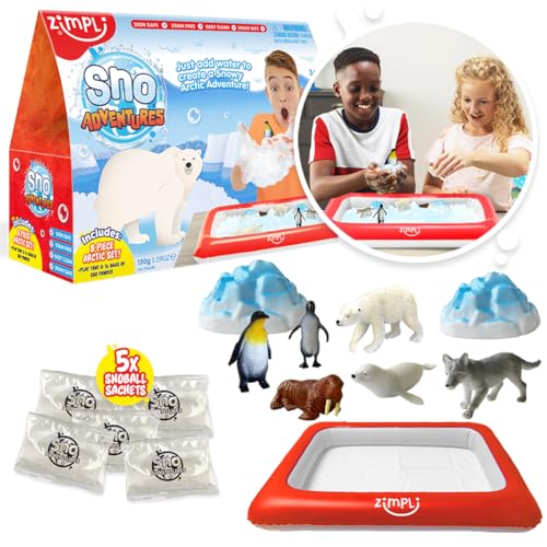 Zimpli Kids SNO Adventures Arctic Pack, 5 Use Pack, 8 Arctic Figuren, aufblasbares Tablett, fantasievolles sensorisches Spielset, sensorisches Spielzeug für Kinder im Innen- und Außenbereich, von Zimpli Kids