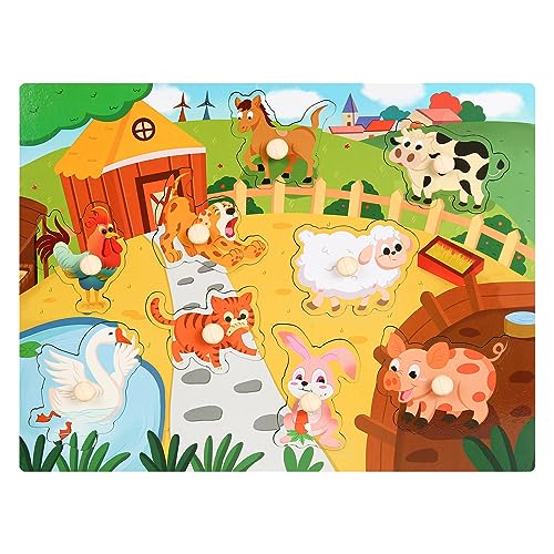 Puzzle ab 1 Jahr, 2 3 Jahre, Holzpuzzle 1 Jahr Steckpuzzle Holz mit Tieren vom Bauernhof Holzspielzeug für Kinderaus Lernspielzeug Geschenk für Jungen Mädchen Kinder Steckspiel Montessori Spielzeug von Zimuty