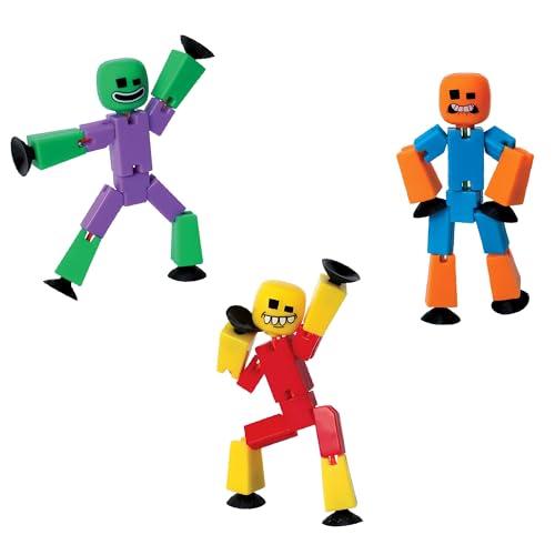 Zing StikBot Crazy Faces 3er-Pack – exklusive einfarbige Farben, bewegliche Actionfiguren mit Saugnäpfen für Stop-Motion-Animation und kreatives Spielen, preisgekröntes Dampf-Spielzeug, ab 4 Jahren von Zing