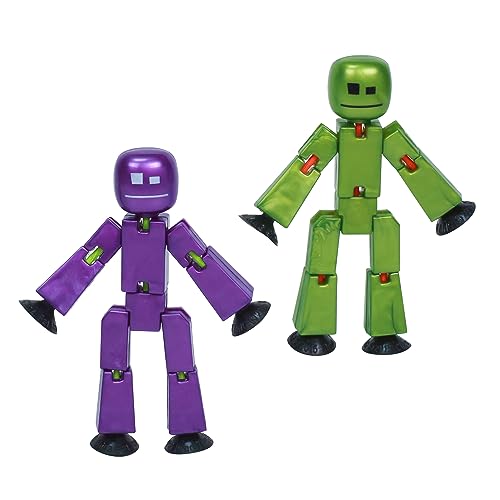 Zing StikBot Dual Pack – Enthält 2 StikBots – Sammel-Actionfiguren und Zubehör, Stop-Motion-Animation, ab 4 Jahren (Metall-Aubergine und Metallic Olive) von Zing