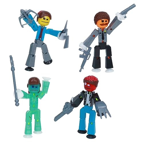 Zing StikBot Zombie Hunters Pack, Set mit 4 bedruckten StikBots Sammelfiguren, enthält 4 StikBots und Zubehör, Stop Motion Spielzeug für Kinder ab 4 Jahren von Zing