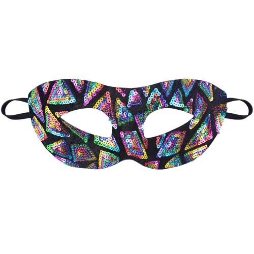 Zinniday Regenbogen-Pailletten-Maske, glitzernde Maske, elegante venezianische schwarze Augenmaske für Damen und Herren, Paare, Karneval, Abschlussball, Halloween, Renaissance-Kostüme von Zinniday