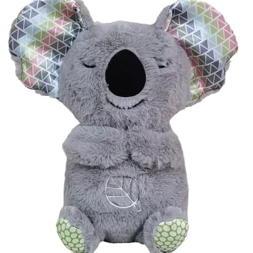 Schlummer-Koala-Plüschtier, beruhigendes Schlaf-Koala-Otter-Kuscheltier, Kinder lindert Ängste, Koala-Plüsch-Stofftier mit Musiklichtern und rhythmischer Atembewegung für Neugeborene (Dunkelgrau) von Zinsale