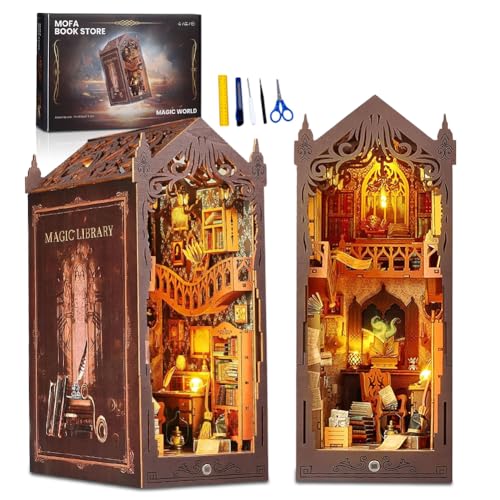 Book Nook, DIY Miniature House, Puppenhaus Kit mit LED-Lichtsensor, Puzzle-Buchstützen aus Holz für Personen ab 14 Jahren - Kreatives Geschenk von Zinueen