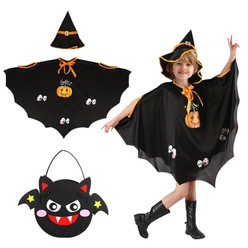 Halloween Kostüm Kinder, Geister Spinne, mit 1 * Hut, 1 * Trick or Treat Taschen, für Halloween, Karneval, Themenparty, Geeignet für Höhe 90-150cm Mädchen Jungen Kinder von Zinueen