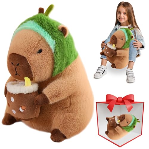 Kawaii Capybara Plüsch Kissen - Süßes Plüschtier und Wurfkissen aus flauschigem Stoff mit Brot-Motiv - Tolles Geschenk für Kinder, Mädchen und Capybara-Fans - 30cm (D) von Zinueen