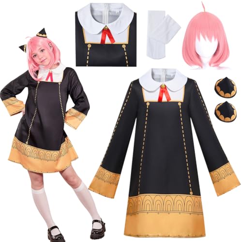 Zinueen Anya Cosplay Erwachsene Kostüm-Outfits mit Perücke Kostüm mit Perücke, Kopfbedeckung und Socken für Halloween, Karneval und Fasching für Damen und Mädchen (130) von Zinueen