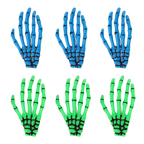 Zixyqol 6 Stück Handknochen-Haarspangen, Halloween-Skelett-Hände-Knochen-Haarspangen, blau-grün, tragbare gruselige Handkrallen-Haarnadeln für Halloween-Cosplay von Zixyqol