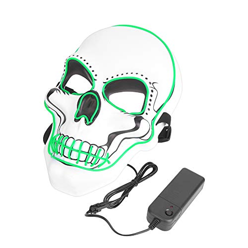 Zixyqol Lustige, schelmische, leuchtende Clown-Maske, gruselige Halloween-Maskerade-Maske mit weißem Totenkopf-Design, 3 Lichtmodi (Verde) von Zixyqol