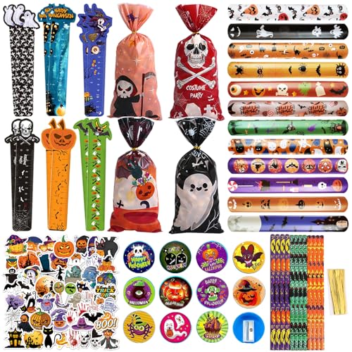 110 Stück Halloween Schreibwaren Set, Halloween Party Mitgebsel, Halloween Schnapparmband, Halloween SüßIgkeiten Tüten, Party Geschenk-Set mit Halloween Bleistifte/Bleistiftspitzer/Aufkleber/Lineale 110 Stück Halloween Schreibwaren Set, Halloween Party Mitgebsel, Halloween Schnapparmband, Halloween SüßIgkeiten Tüten, Party Geschenk-Set mit Halloween Bleistifte/Bleistiftspitzer/Aufkleber/Lineale von Zkaoai