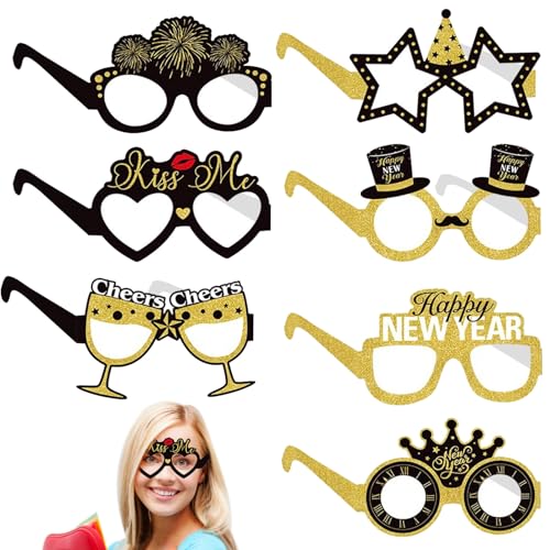 Zkaoai 8 Stücke Silvester Brille, Frohes Neues Jahr Brillen, Silvester Brillen, Papier Neujahr Partybrillen, Happy New Year Partybrille, Silvester Deko für Erwachsene und Kinder Happy New Year Deko von Zkaoai