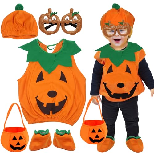 Zkaoai 5 Teiliges Kürbis Kostüm Set für Kinder, Halloween Kostüm mit Kürbiskorb Kürbisbrille, Entzückendes Kinder Halloween Kürbis Kostüm Party Kostüm Kürbiskostüm Kind Jungen Mädchen 4 5 6Jahre Zkaoai 5 Teiliges Kürbis Kostüm Set für Kinder, Halloween Kostüm mit Kürbiskorb Kürbisbrille, Entzückendes Kinder Halloween Kürbis Kostüm Party Kostüm Kürbiskostüm Kind Jungen Mädchen 4 5 6Jahre von Zkaoai