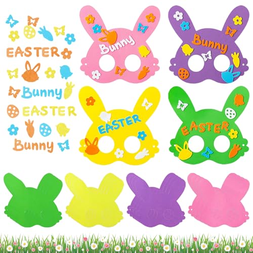 Zkaoai 16 Stück Ostern Basteln Kinder, Osterhase Maske, DIY Osterdeko Bastelset, DIY Ostern Kinder, Oster Moosgummi Bastelsets, Osterbasteln mit Kindern für Frühlingszeit Osterdeko Geschenk von Zkaoai