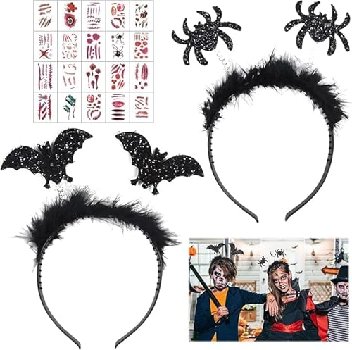 Zkaoai Halloween Haarreif Set, Fledermaus Haarreifen, Halloween Spinnen Stirnband, Venezianische Maske Damen mit Halloween Tattoo Aufkleber, für Halloween Karneval Kostüm Party Maskenball Zkaoai Halloween Haarreif Set, Fledermaus Haarreifen, Halloween Spinnen Stirnband, Venezianische Maske Damen mit Halloween Tattoo Aufkleber, für Halloween Karneval Kostüm Party Maskenball von Zkaoai