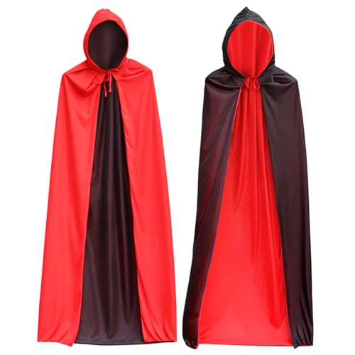 Karneval Umhang mit Kapuze, Kapuzenumhang Schwarz Rot Doppelseitig, Vampir Umhang, Karneval Kostüm mit Karneval Tattoo Aufkleber, Cosplay Vampir Erwachsener Kinder Für Karneval Kostüm (120 cm) von Zkaoai