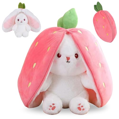 Zkaoai Hasen Verstecken, Plush Hase Erdbeere, Hasen Karotten Plüsch mit Karotten und Erdbeere, Hase Kuscheltier Plüschtiere, Plüschtier Hase Karotte, Osterhase Plüschtier Hase für Jungen und Mädchen von Zkaoai