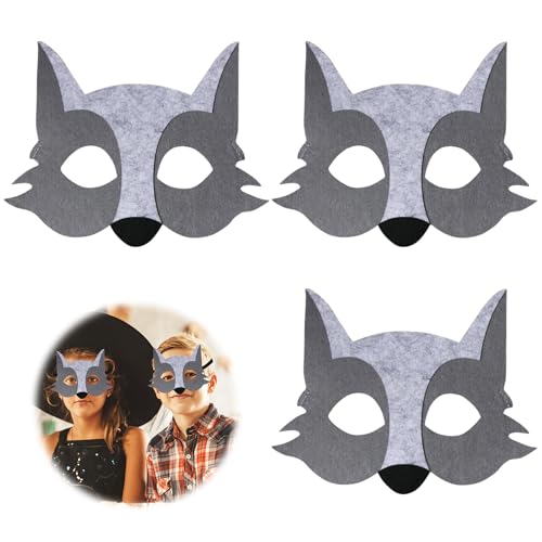 Zkaoai Wolf Fühlte Halb Tier Maskerade Masken, 3 Stück Wolf Kostüm Masken, Wolf Masken Fühlte Halb Tier Kopf Masken, Werwolf Maske für Kostüm Zubehör Halloween Weihnachten Dekorationen Partei Liefert von Zkaoai