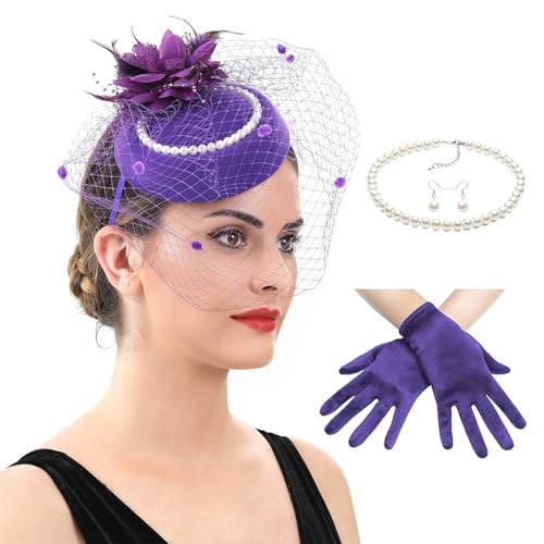 Zktfyshk 2025 Hut für Frauen, gefiederter Fascinator, Hut und Halskette, Ohrringe, Spitze, kurze Handschuhe, Set für Tee, Party, Hochzeit Zktfyshk 2025 Hut für Frauen, gefiederter Fascinator, Hut und Halskette, Ohrringe, Spitze, kurze Handschuhe, Set für Tee, Party, Hochzeit von Zktfyshk