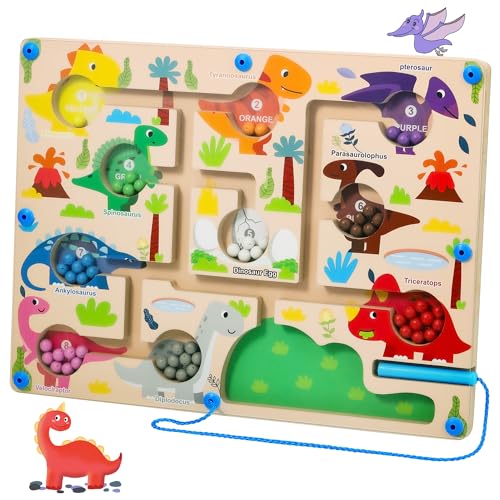 Zocipro Magnetspiel Labyrinth Spielzeug, Montessori Magnetisches für ab 2 3 4 5 6 Jahre Kinder, Zahlen Farben Lernen Sortierspiel, Motorikspielzeug Dinosaurier Geschenk Kinder Mädchen Jungen von Zocipro