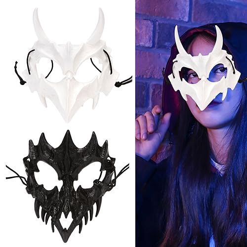 Halloween Maske,Zodors 2PCS Skelett Maske Halloween,Gesichtsmaske Wolf Horror Augenmaske Werwolf Knochen Halbmaske Weißer Maske Dekorative Maske Kostüm Halloween Neuheit Horrormaske für Erwachsene von Zodors