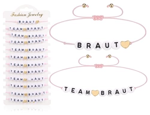 ZoeTekway 12 Stück Team Braut Armbänder, JGA Armbänder Set für Frauen Team Braut, Einstellbar Team Braut Armbänder, Hochzeit Party Accessoires von ZoeTekway