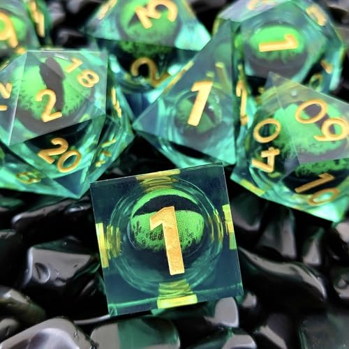 DND Würfel Set, 7 Stück Bewegliche Drachenauge Polyedrische Harz Spielwürfel DND Würfel D&D Würfel für Dungeons and Dragons Pathfinder DND RPG MTG Pathfinder D4 D6 D8 D10 D% D12 D20 (Grün & Schwarz) von ZoeWei