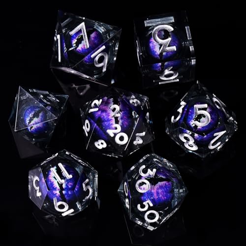 DND Würfel Set, 7 Stück Bewegliche Drachenauge Polyedrische Harz Spielwürfel DND Würfel D&D Würfel für Dungeons and Dragons Pathfinder DND RPG MTG Pathfinder D4 D6 D8 D10 D% D12 D20 (Dunkelviolett) von ZoeWei