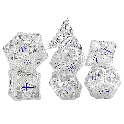 DND Würfel Set, 7 Stück Hohle 3D Drachen Metall D&D Würfel Polyedrische Scharfer Kante Würfelset Metall Spielwürfel für Dungeons and Dragons Pathfinder RPG MTG Pathfinder von ZoeWei